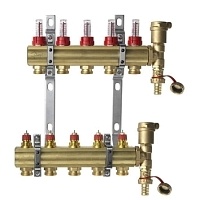 Коллектор Danfoss FHF-5F set из латуни для 5 контуров, с преднастройкой и расходомерами, в сборе