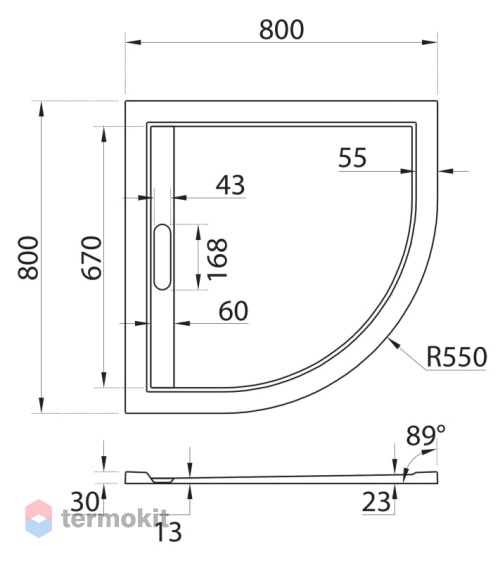 Душевой поддон Cezares TRAY 800х800х30 TRAY-AS-R-80-30-W