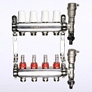 Коллекторный блок Valtec 1" x 3/4", "евроконус" с термостатическими клапанами и расходомерами на 4 контура