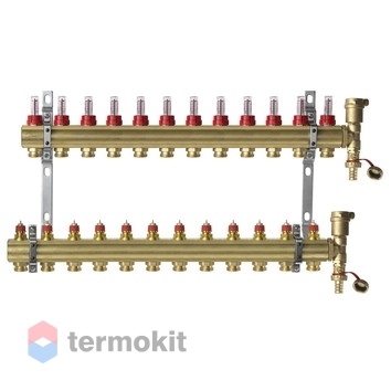 Комплект коллекторов Danfoss FHF-12F set из латуни, 12 контуров