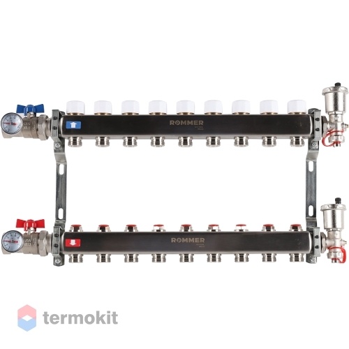 Коллектор из нержавеющей стали Rommer RMS 3210 без расходомеров, 9 вых.