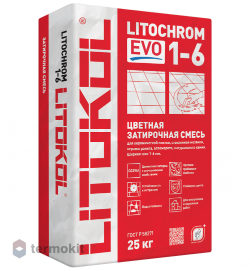 Затирка Litokol цементная Litochrom 1-6 Evo LE.110 стальной серый 25кг