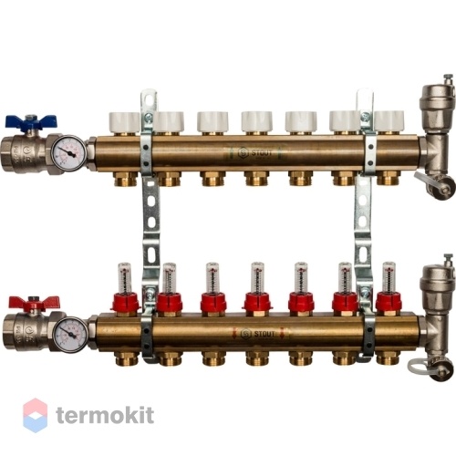 Распределительный коллектор Stout SMB с расходомерами на 7 контуров 1"x3/4"