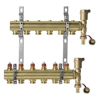 Комплект коллекторов Danfoss FHF-6 set из латуни с кронштейнами и воздухоотводчиками, 6 контуров