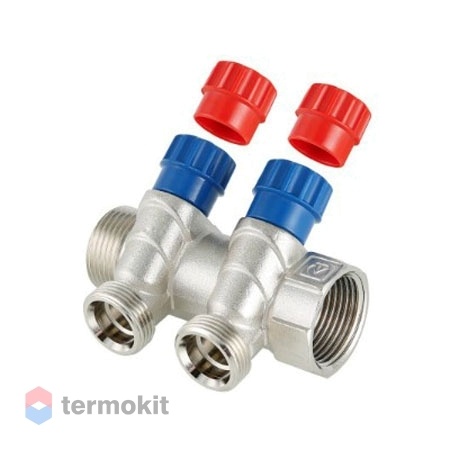 Коллектор Valtec с регулирующими вентилями и комплектом ручек 1" x 3/4" на 4 отвода