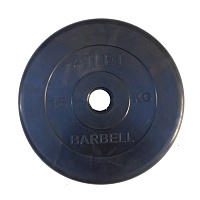 Диск обрезиненный MB Barbell Atlet черный 51 мм, 15 кг MB-AtletB51-15