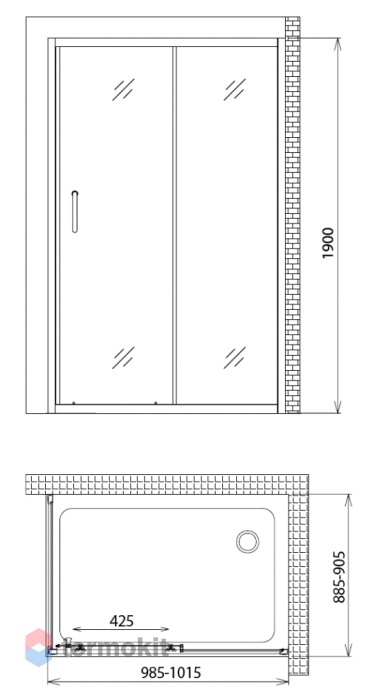 Душевой уголок GEMY 1900x1000x900 (матовое стекло) хром S30191HM-A90M