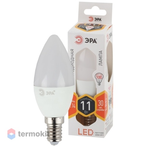 Лампа светодиодная ЭРА LED B35-11W-827-E14 диод, свеча, 11Вт, тепл, E14, 10 шт