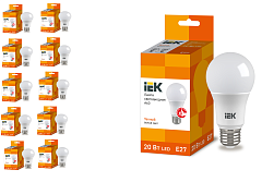 Лампа светодиодная IEK ECO A60 шар 20Вт 230В 3000К E27, 10 шт