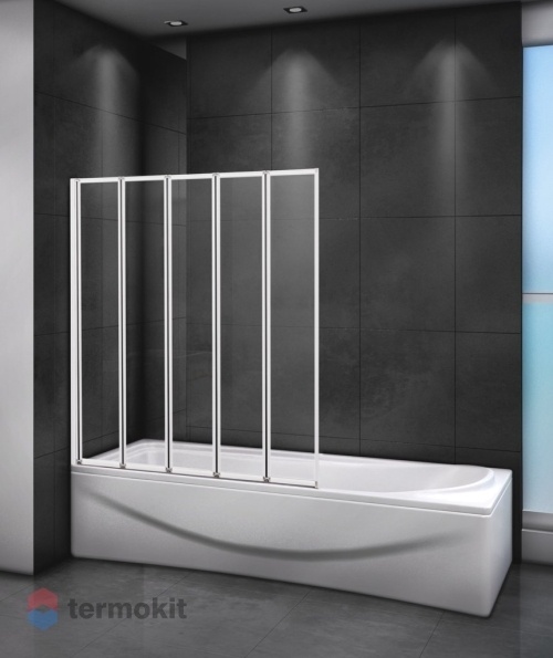 Душевая шторка на ванну Cezares RELAX-V-5 1200x1400 (рифленое стекло) серый RELAX-V-5-120/140-P-Bi-L