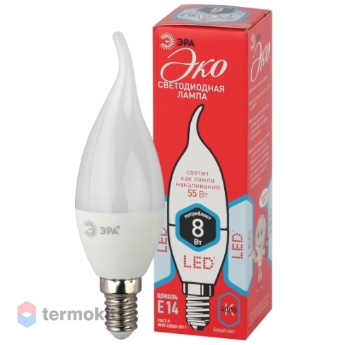 Лампа светодиодная ЭРА ECO LED BXS-8W-840-E14 диод, свеча на ветру, 8Вт, нейтр, E14