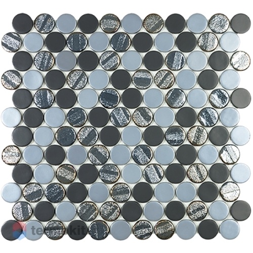 Мозаика Vidrepur Circle Aqua Black Mix (на сетке) 30,6x31,4
