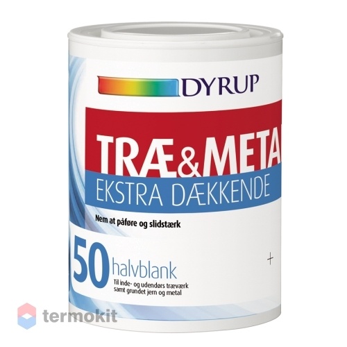 Dyrup Trae & Metal Ekstra Daekkende 50, Износостойкая эмаль на водной основе для дерева и металла, База C, 0,75л