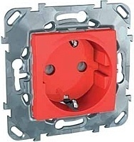 Электрическая розетка с заземлением со шторками винтовой зажим Schneider Electric UNICA красный MGU5.037.03ZD