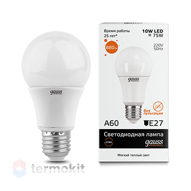 Лампа Gauss LED Elementary A60 E27 10W 220V 3000K, 5 шт.