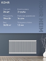 Стальной трубчатый радиатор Kohr Heim 3050/24 секции с боковым подключением 3/4