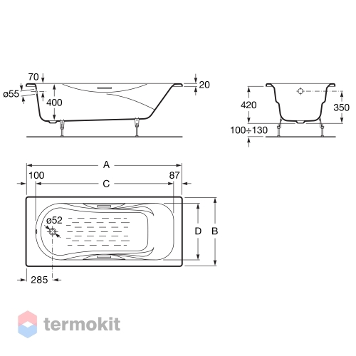Чугунная ванна Roca Malibu 170х75 230960000 Прямоугольная (артикул ...