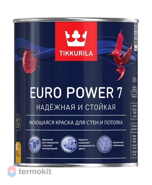 Tikkurila Euro Power 7,Водоразбавляемая краска для стен и потолков,база А, 0,9л
