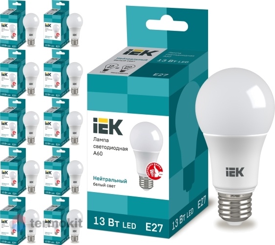 Лампа светодиодная IEK ECO A60 шар 13Вт 230В 4000К E27, 10 шт.