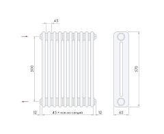 Стальной трубчатый радиатор Arbonia 2057/24 секции с боковым подключением 3/4 цвет Антрацит