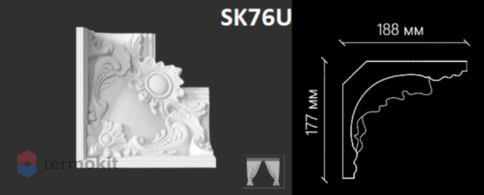 Карниз Artpole орнаментальный SK76U угловой картуш