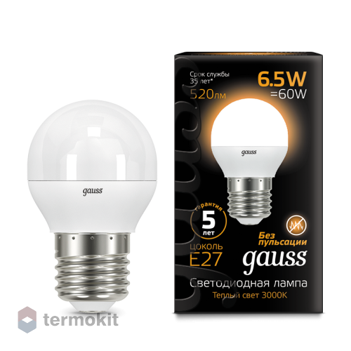 Лампа Gauss LED Globe E27 6.5W 3000K