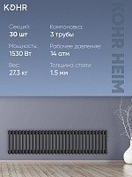 Стальной трубчатый радиатор Kohr Heim 3030/30 секций с боковым подключением 3/4 черный