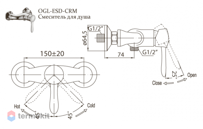 Смеситель для душа BelBagno OGLIO OGL-ESDM-CRM