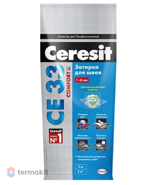 Затирка Ceresit СЕ 33/2 1-6мм S (серебристо-серая 04) фольга Рос (2 кг)
