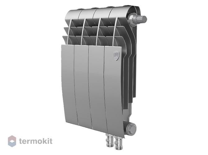 БиМеталлический радиатор Royal Thermo Biliner Silver Satin 350 VR \ 04 секции \ с нижним правым подключением