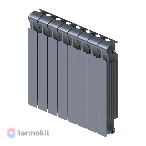 БиМеталлический радиатор Rifar Monolit Ventil 500 \ 8 секций \ 50мм с нижним левым подключением Титан RAL 7012