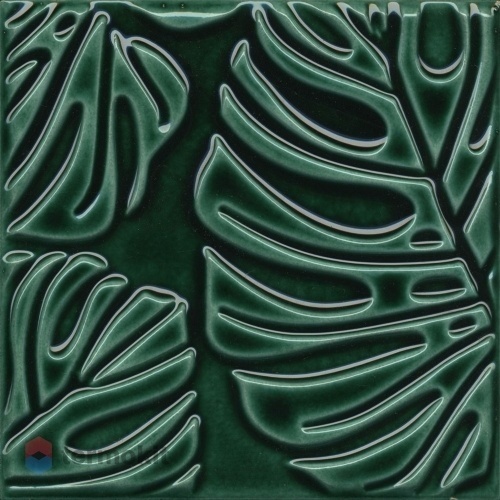 Керамическая плитка Kerama Marazzi Сантана SFC001 Декор 2 структура зеленый темный глянцевый 15х15