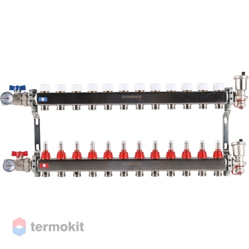 Коллектор из нержавеющей стали Rommer RMS 1210 с расходомерами, 12 вых.