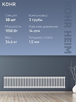 Стальной трубчатый радиатор Kohr Heim 3030/38 секций с боковым подключением 3/4