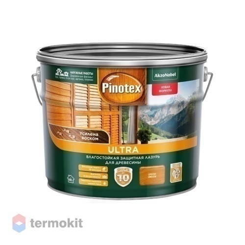 Pinotex Ultra,Влагостойкая защитная лазурь для древесины, с воском, орегон, 9л