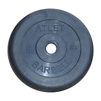 Диск обрезиненный MB Barbell Atlet черный 31 мм, 5 кг MB-AtletB31-5