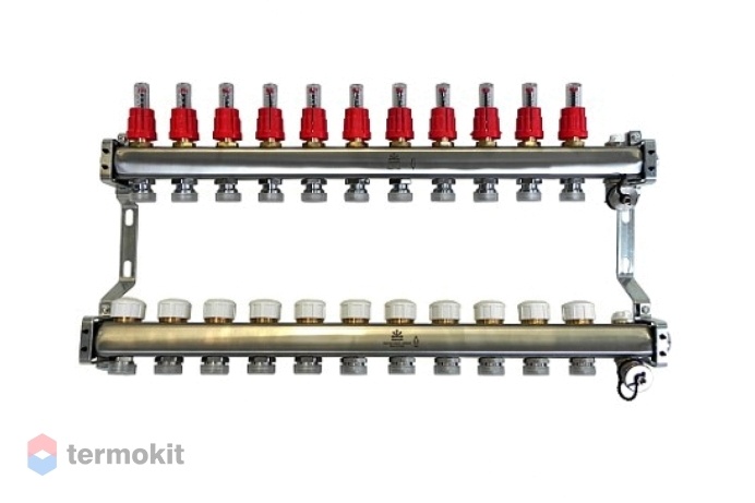 Gekon Коллекторный блок для теплого пола с расходомерами и термостатическими клапанами и ручными воздухоотводчиками 1"x 3/4" на 11 вых.