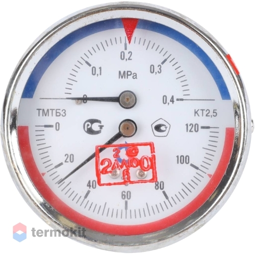 РОСМА Термоманометр ТМТБ-31Т.1 (0-120 С)/(0-0,4 MPa) G1/2 80мм, длина ...