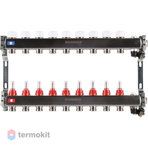 Коллектор из нержавеющей стали Rommer RMS 1201 с расходомерами, 9 вых.