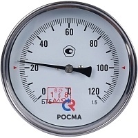 РОСМА Термометр БТ-51.211 (0-120 С) G1/2  100мм, длина штока 64мм. биметаллический, осевое присоединение, с защитной гильзой, КТ1,5.