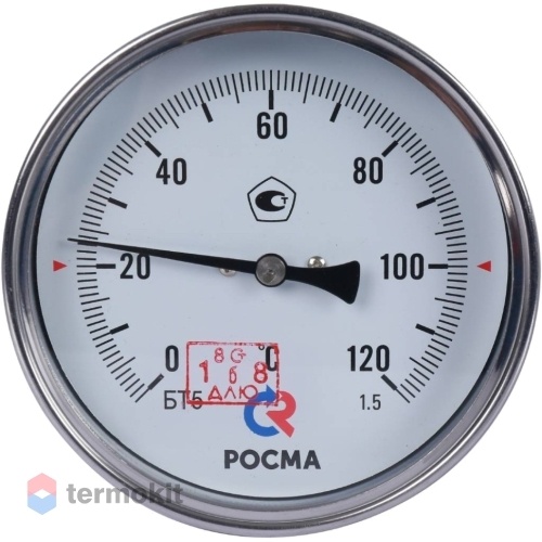 РОСМА Термометр БТ-51.211 (0-120 С) G1/2 100мм, длина штока 64мм. биметаллический, осевое присоединение, с защитной гильзой, КТ1,5.