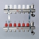 Коллекторный блок Valtec 1" x 3/4", "евроконус" со встроенными расходомерами на 8 контуров