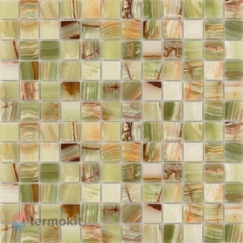 Мозаика Caramelle Mosaic Pietrine 7mm Onice Verde oliva Pol (2,3x2,3) 29,8x29,8