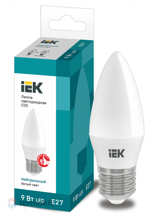 Лампа светодиодная IEK ECO C35 свеча 9Вт 230В 4000К E27