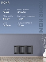 Стальной трубчатый радиатор Kohr Heim 3030/16 секций с боковым подключением 3/4 черный