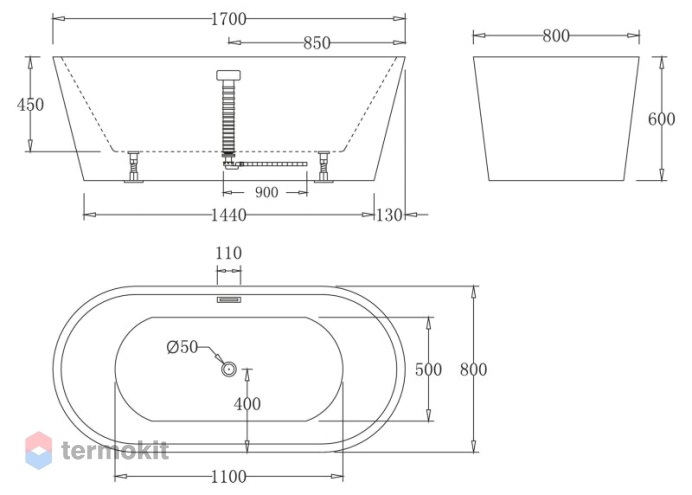 Акриловая ванна BelBagno 1700x800x600 BB71-1700-W0