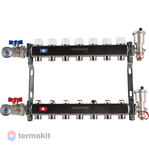 Коллектор из нержавеющей стали Rommer RMS 3210 без расходомеров, 7 вых.