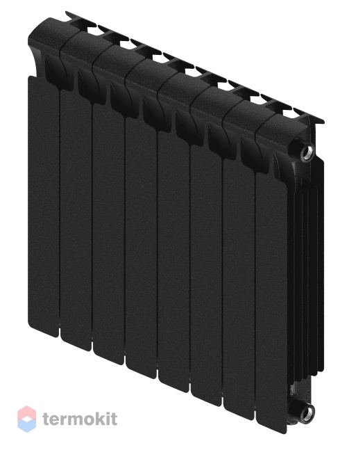 БиМеталлический радиатор Rifar Monolit Ventil 500 \ 8 секций \ 50мм с нижним левым подключением Антрацит RAL 9005