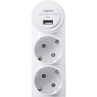 Зарядка Anam Legrand e-Fren USB 1порт+ 2 розетки, DC 5V 2000mA, 16A 250V