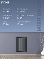 Стальной трубчатый радиатор Kohr Heim 3057/10 секций с боковым подключением 3/4 черный